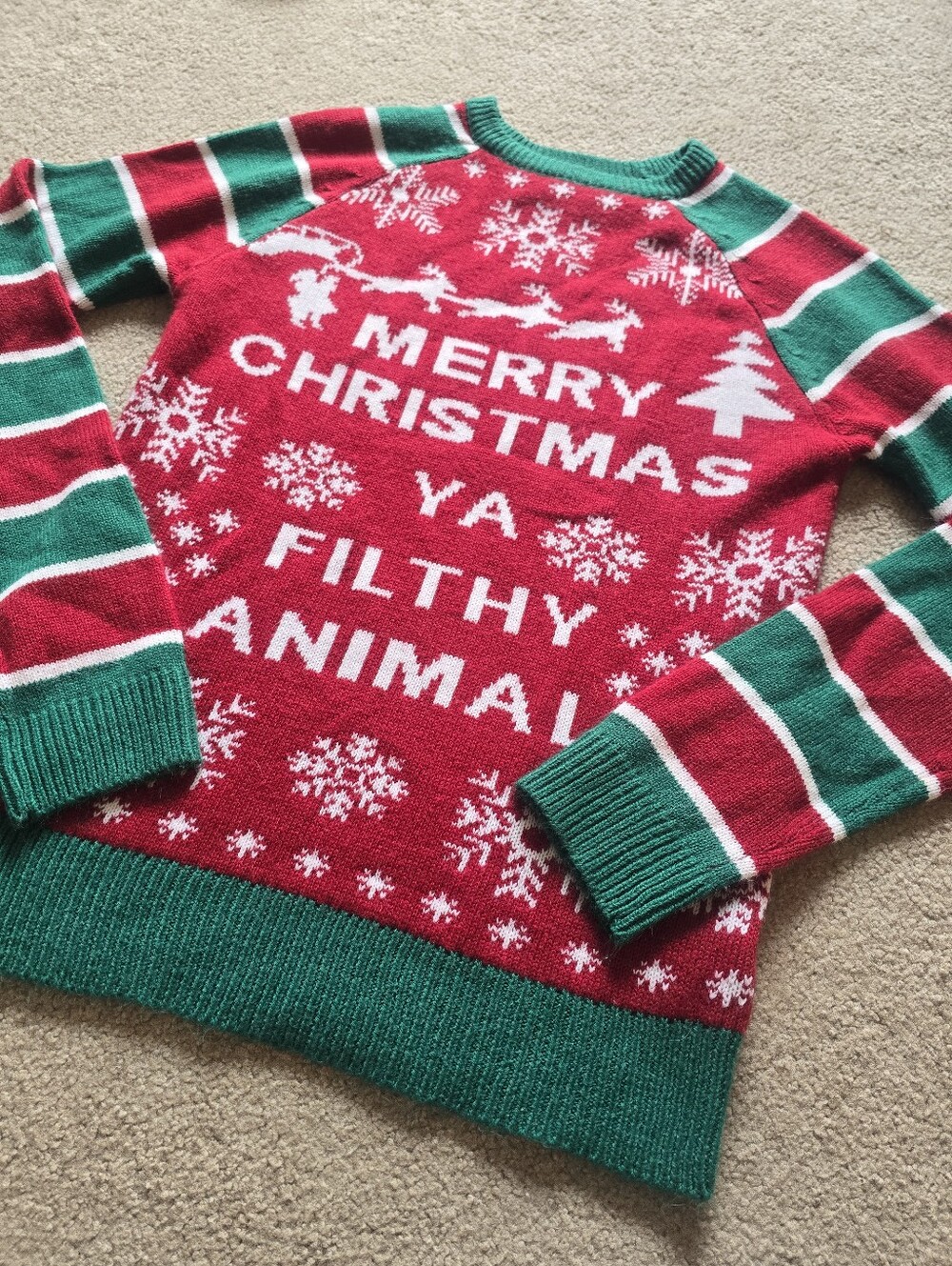 Amnesia Merry Christmas Ya Filthy Animal Ugly Christmas Sweater Size Small